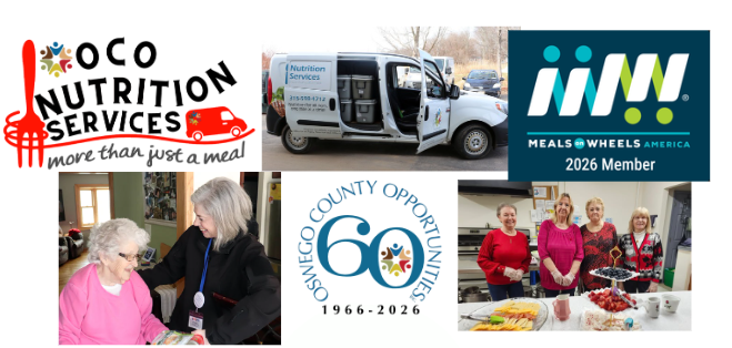 Oswego County Opportunities Nutrition Services Logo and Meals on Wheels of America 2022 Membership Badge